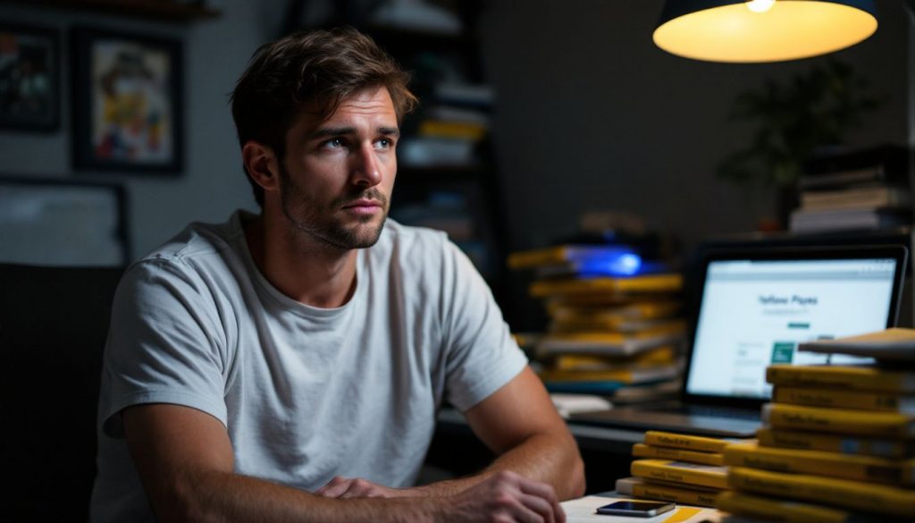 Man studying beside lamp and laptop