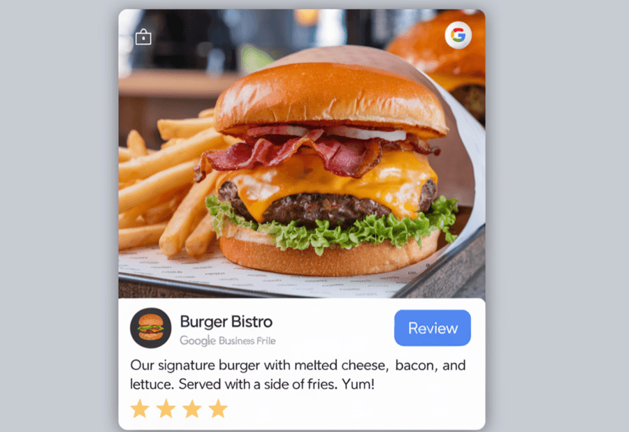 Juicy burger with bacon, cheese, and fries on plate