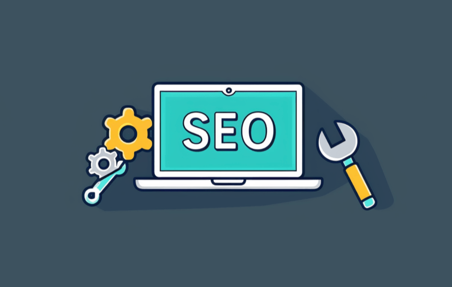 SEO tools and laptop illustration