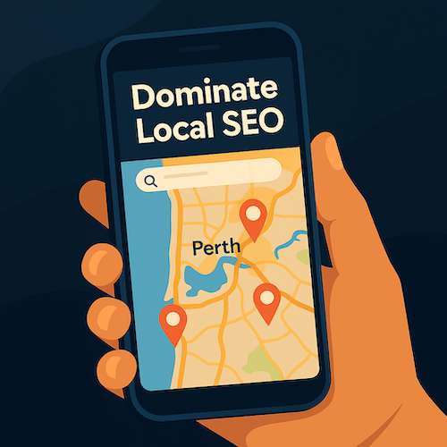 Smartphone displaying local SEO map for Perth