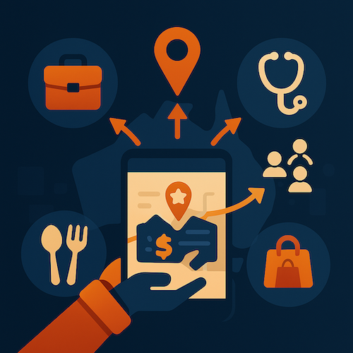 Mobile app with diverse service icons like healthcare